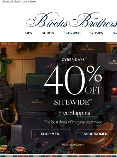 brooksbrothers newsletter: CYBER MONDAY STARTS NOW: 40% off sitewide + free s...