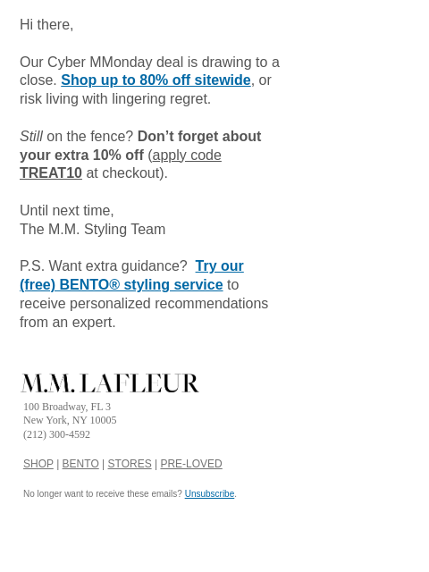 mmlafleur newsletter: NOTHING LASTS FOREVER: Up to 80% off ends soon. 👋