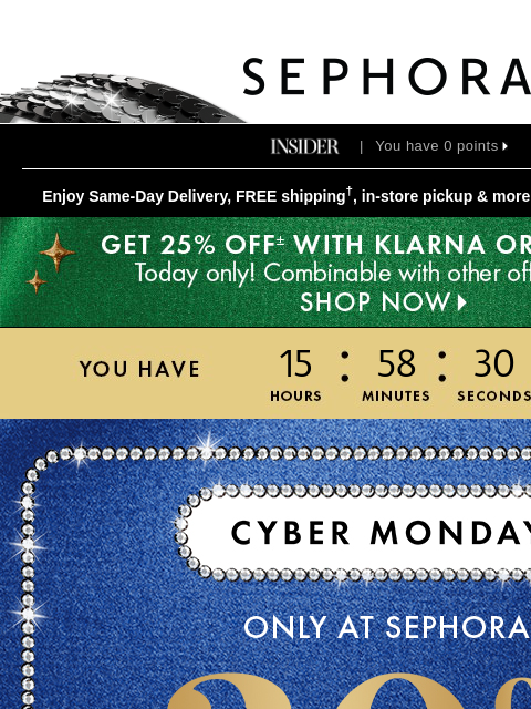 sephora newsletter: ‼️ 30% OFF CYBER MONDAY ‼️