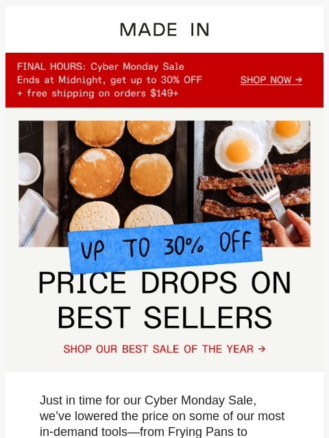 madeincookware newsletter: 🚨 Price Drop: Frying Pans, Griddle, Knives + More
