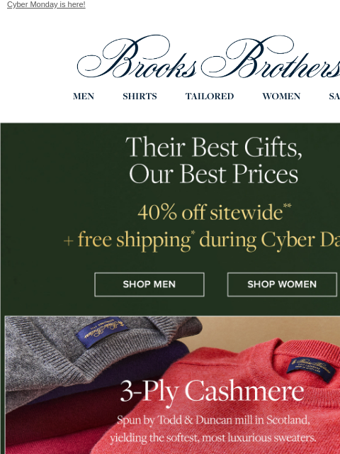 brooksbrothers newsletter: 40% off their gifts + free shipping