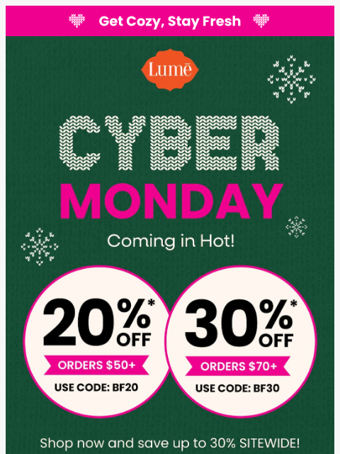lumedeodorant newsletter: 🩷 CYBER MONDAY IS HERE! 🛒