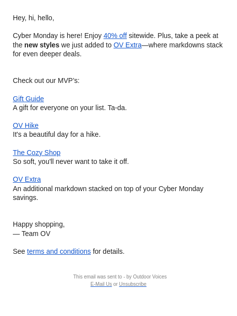 outdoorvoices newsletter: CYBER MONDAY: 40% OFF SITEWIDE
