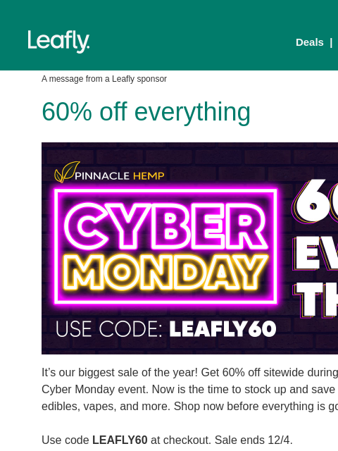 leafly newsletter: 60% off everything! 🔥