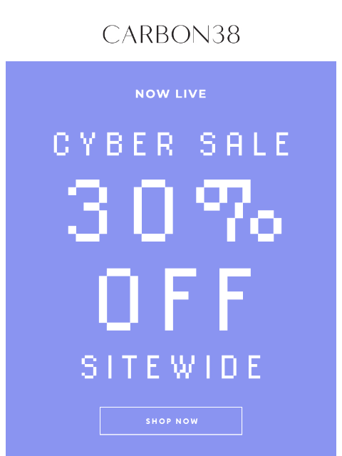 carbon38 newsletter: 30% off SITEWIDE
