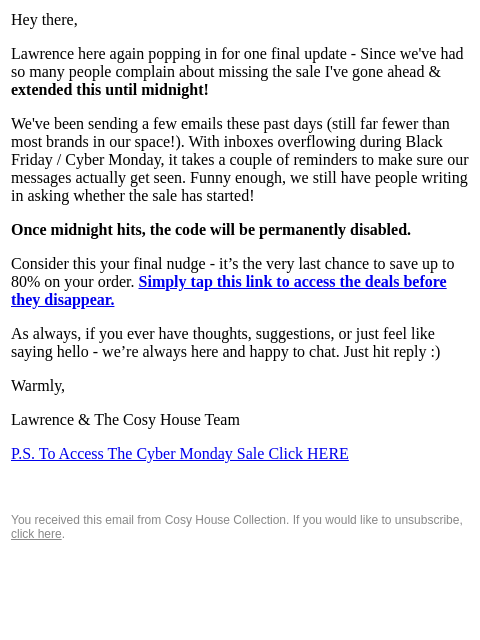 cosyhousecollection newsletter: RE: That's it, we're done