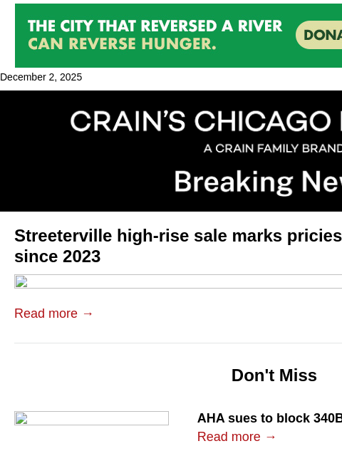 crainalerts newsletter: Streeterville high-rise sold in big local apartmen...