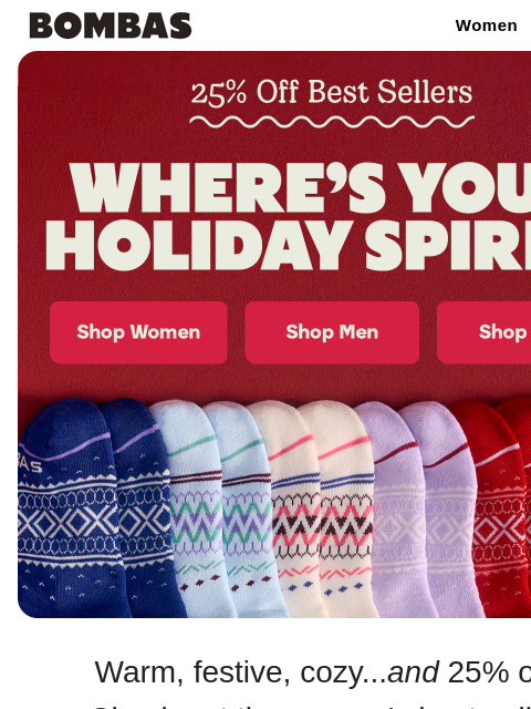 bombas newsletter: 25% Off Our Holiday Best Sellers