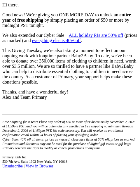 primary newsletter: 1 Day Only Extension! You can still get free shipp...