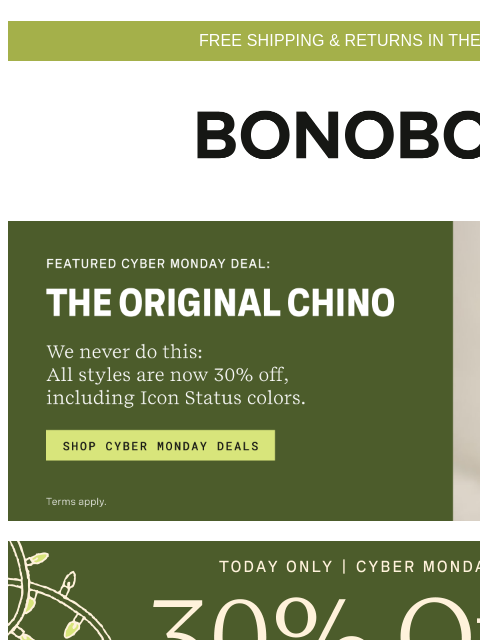 bonobos newsletter: Cyber Monday Deals from $55