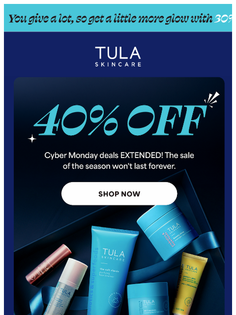 tula newsletter: 40% OFF EXTENDED ONE MORE DAY 🚨