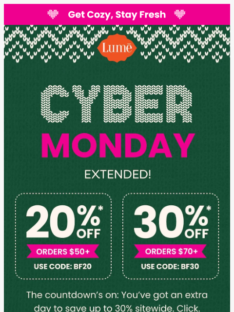 lumedeodorant newsletter: ✨ Cyber Monday E X T E N D E D! 🛍️