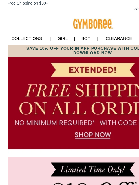 gymboree newsletter: Free Shipping EXTENDED! Shop 60% off SITEWIDE - Cy...