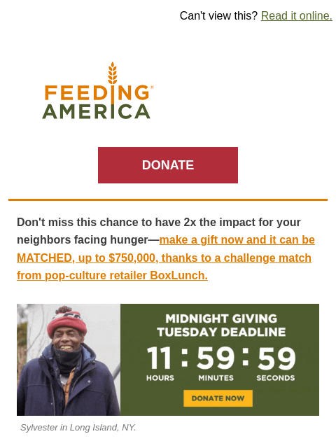 feedingamerica newsletter: ⚡DEADLINE: 2x your impact with our Giving Tuesday ...