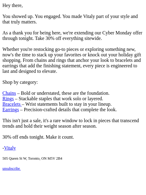 vitalydesign newsletter: EXTENDED: 30% OFF SITEWIDE