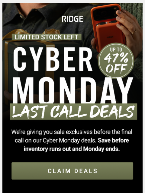 ridge newsletter: Ends Tonight: 47% Off Cyber Monday