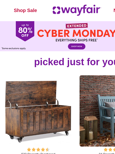 wayfair newsletter: TRUNKS 🟪🟪🟪🟪  CYBER MONDAY EXTENDED  🟪🟪🟪🟪 