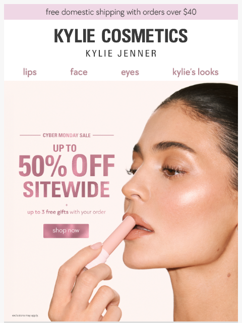 kyliecosmetics newsletter: ENDS TONIGHT: up to 50% OFF ‼️