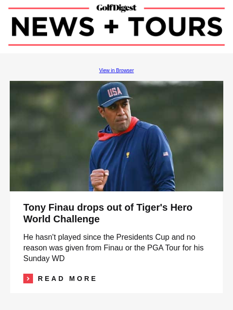 Young golfer recreates Bryson DeChambeau's hole-in-one challenge, beats Bryson's feat by 10 days GolfDigest View in Browser Tony Finau Tony Finau drops out of Tiger's Hero World Challenge