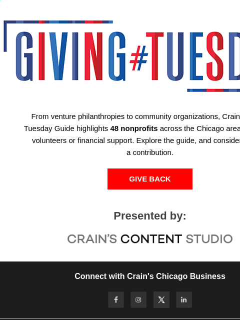 Crain's Giving Tuesday Guide highlights organizations looking for donations, volunteers ‌ ‌ ‌ ‌ ‌ ‌ ‌ ‌ ‌ ‌ ‌ ‌ ‌ ‌ ‌ ‌ ‌ ‌ ‌ ‌ ‌ ‌ ‌ ‌ ‌ ‌ ‌ ‌ ‌ ‌ ‌ ‌ ‌ ‌ ‌ ‌ ‌ ‌ ‌ ‌ ‌ ‌ ‌ ‌ ‌ ‌ ‌ ‌ ‌ ‌ ‌ ‌ ‌ ‌ ‌