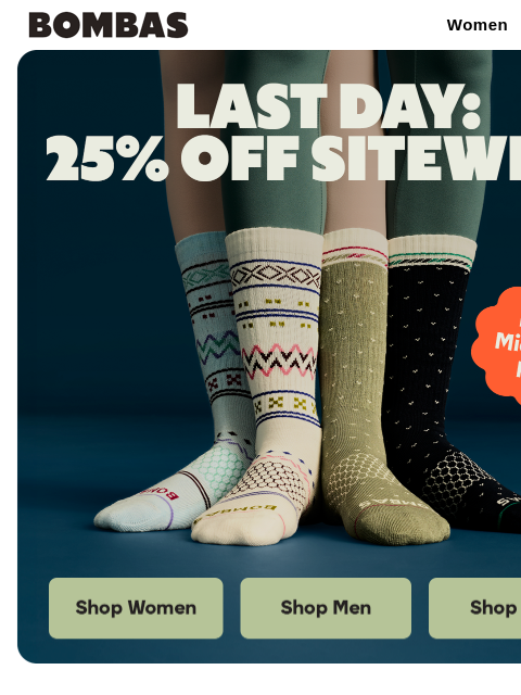 bombas newsletter: ENDS TONIGHT: 25% Off All the Gifts