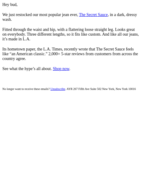 ayr newsletter: the cult classic jean is back