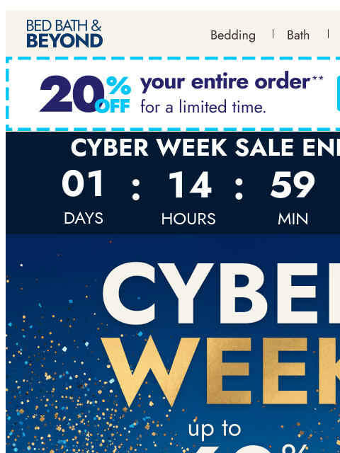 bedbathandbeyond newsletter: ⚡ Cyber Week is on—up to 60% off home favorites