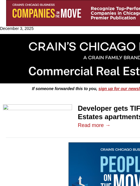 crainalerts newsletter: Hoffman Estates developer gets TIF approval