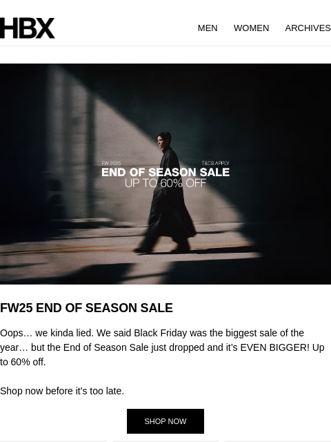 hbx newsletter: FW25 END OF SEASON SALE