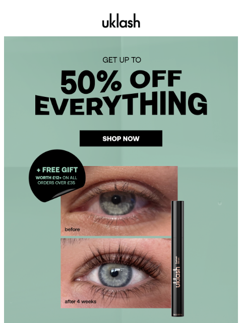 uklash newsletter: FREE Gifts + Up to 50% OFF growth bestsellers 🤯