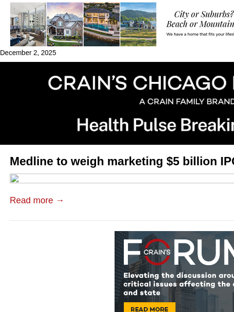crainalerts newsletter: Medline to begin marketing IPO soon
