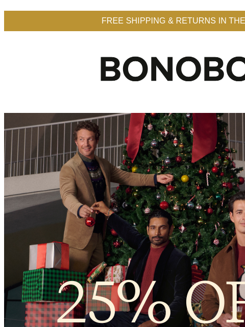 bonobos newsletter: Launched: 25% Off Holiday Sale
