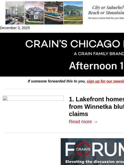 crainalerts newsletter: Winnetka homeowners say blufftop rules hurt proper...