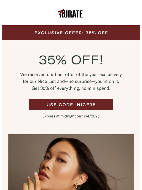 auratenewyork newsletter: NICE! YOU’VE GOT 35% OFF