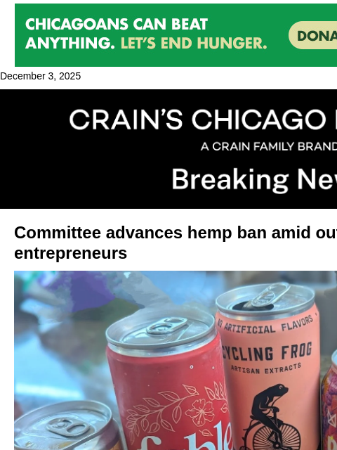 crainalerts newsletter: Ban on hemp products advances at City Hall amid in...