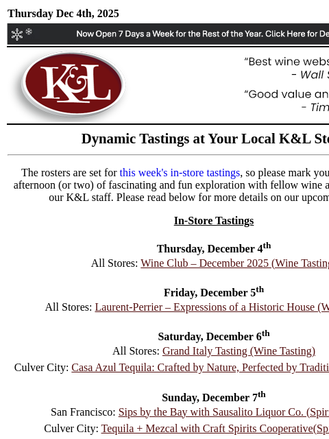 klwines newsletter: K&L Tastings: Grand Italy feat. Masseto & Solaia, ...