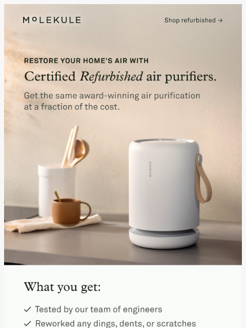 molekule newsletter: Like-new purifiers: save on scientifically better ...