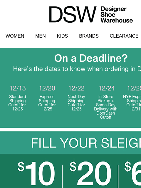 dsw newsletter: Don’t miss it: $10 off + the December trends 👀