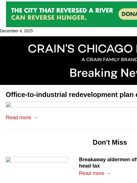 crainalerts newsletter: Developer to pitch Glenview warehouse plan