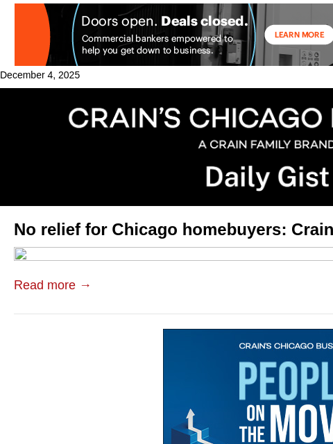 crainalerts newsletter: No relief for Chicago homebuyers: Crain's Daily Gi...