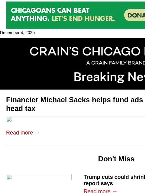crainalerts newsletter: Michael Sacks helps fund ads against mayor's head ...