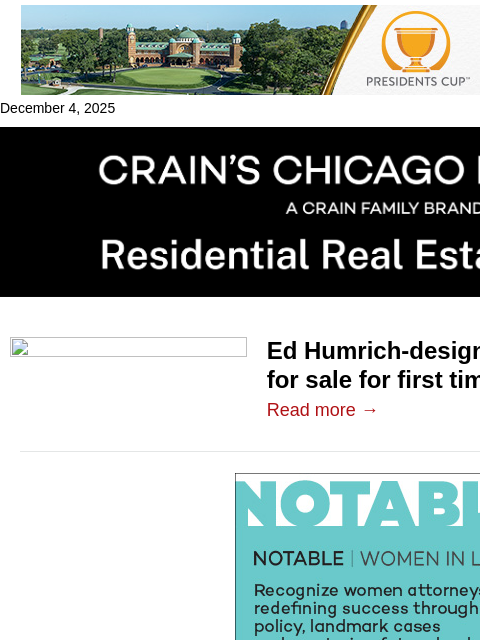 crainalerts newsletter: Ed Humrich-designed house in Waukegan comes up for...
