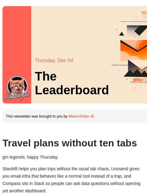 producthunt newsletter: 😸 Travel agent in your pocket