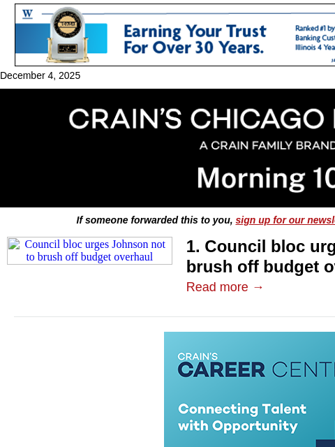 crainalerts newsletter: Will Johnson come back to the table?