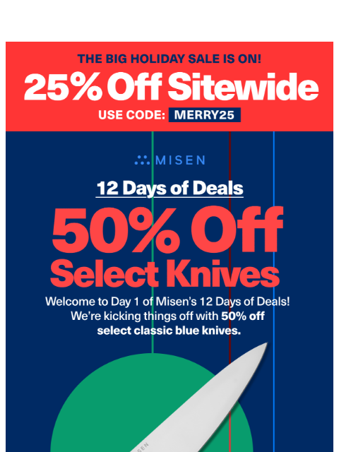 misen newsletter: 50% Off Select Knives
