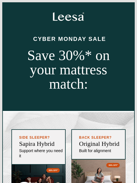 leesasleep newsletter: Your perfect match is waiting (and it’s 30% off)*