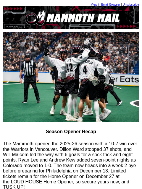 thecoloradomammoth newsletter: 🦣 A Winning Start for Your Burgundy Boys