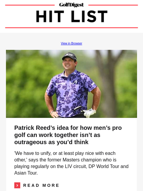 Will Zalatoris packed on 15 lbs of muscle this offseason thanks to 4500 calories and 200 grams of protein a day GolfDigest View in Browser Patrick Reed Patrick Reed's idea for how men's pro