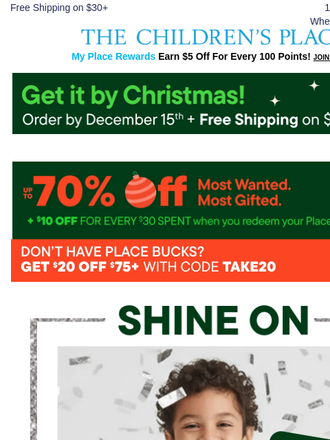 childrensplace newsletter: Dress Up. Shine On. Styles up to 70% OFF! 🌟