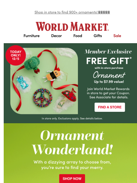 emailworldmarket newsletter: ❗🎄❗It’s FREE ORNAMENT DAY